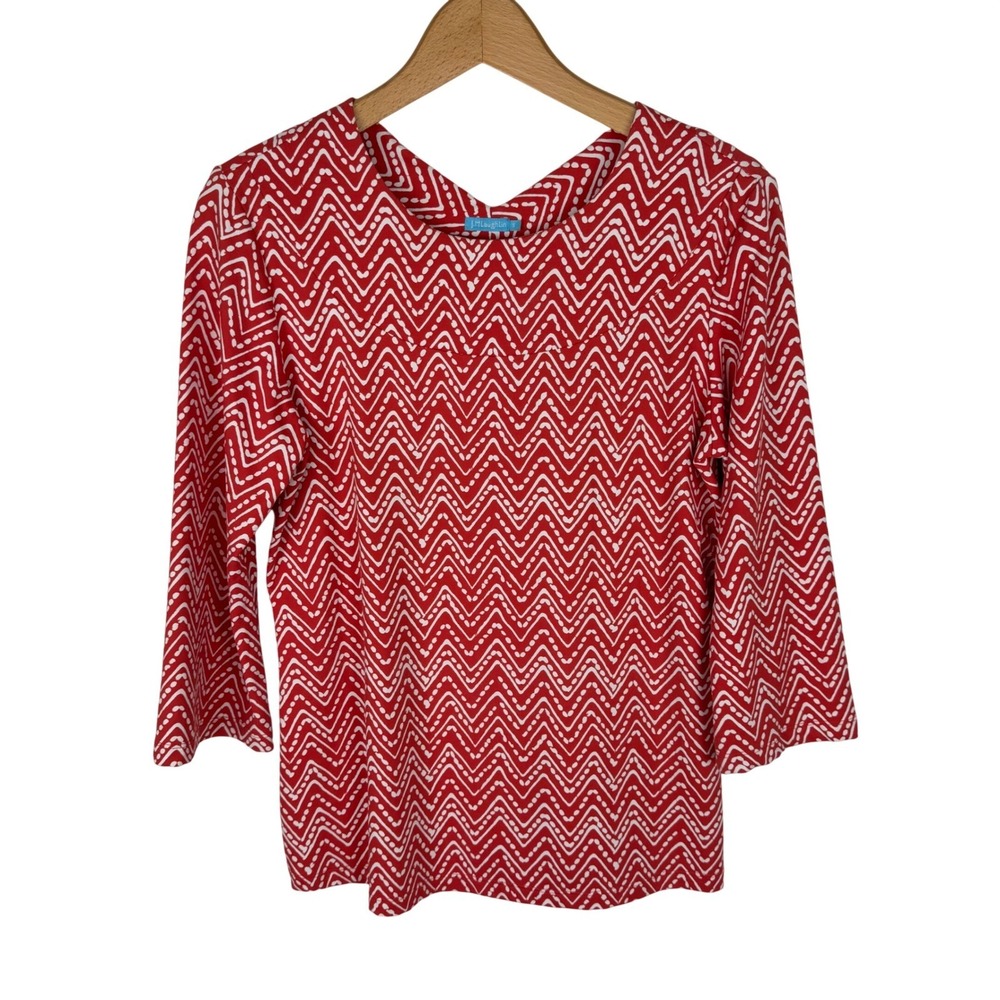 J.McLaughlin Top Womens Small Red Chevron Print Catalina Cloth 3/4 Sleeve V Back